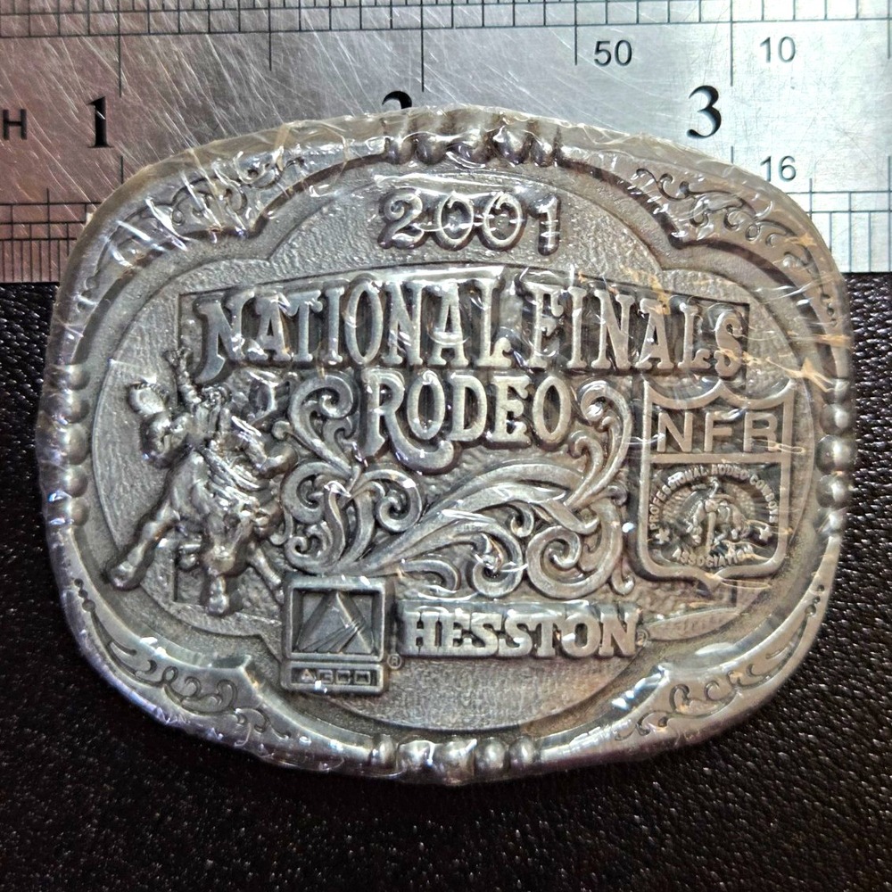 2001 Hesston NFR National Finals Rodeo Miniature Belt Buckle AGCO Sealed